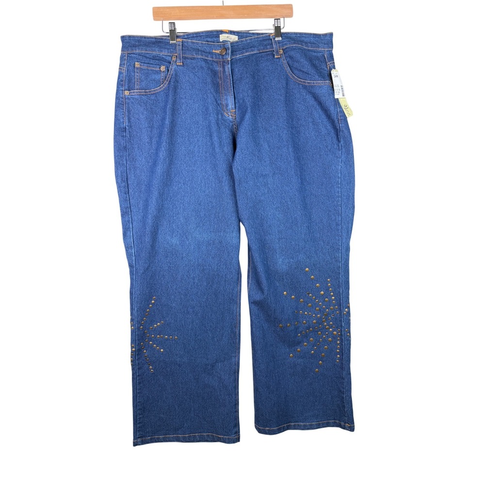 New Glee Stud Detail Straight Jeans size 24 W Indigo Blue‎
